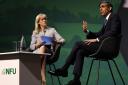 Prime Minister Rishi Sunak speaks during a question and answer session with National Farmers' Union (NFU) President Minette Batters during the National Farmers' Union annual conference at The ICC in Birmingham