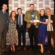 Broom House Farm Shop won the small farm shop category. Pictured are Vincent Syson, Megan Martin, John Tindale, Phil Gough of sponsor, The Cress Co, and Emma Gray, with Hugh Fearnley-Whittingstall