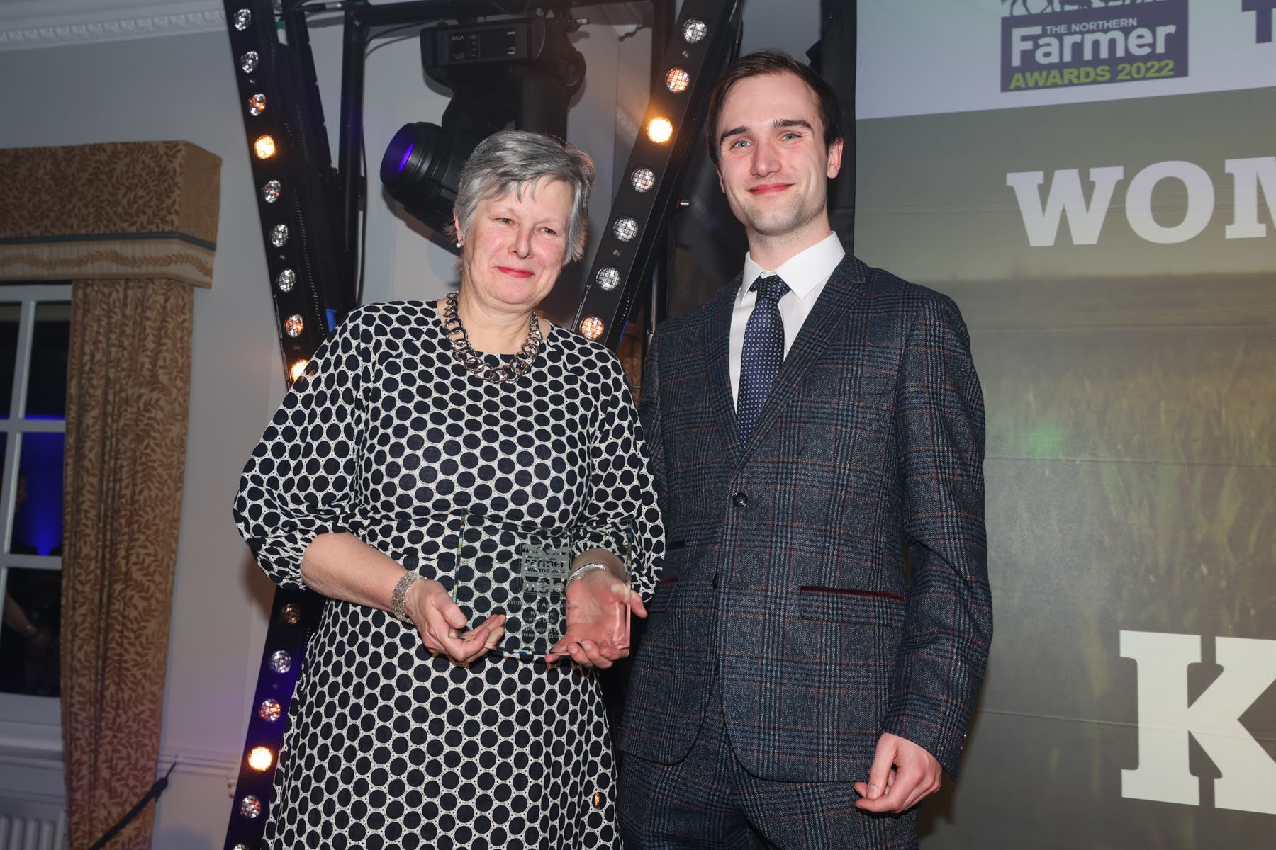 The Northern Farmer Awards 2022 held at The Pavilions in Harrogate. Winner of the Women in Agriculture Award, Kate Dale, presented by Andrew Grainger of Vencomatic. Picture: CHRIS BOOTH