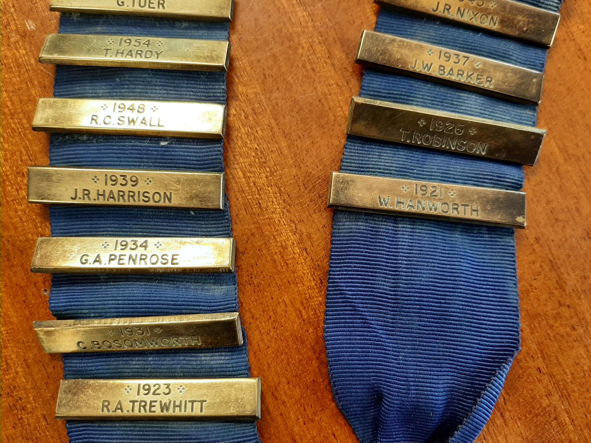 The chains of office for Brompton and District Agricultural Discussion Society, showing the names of some of the earliest chairman