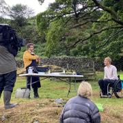 FILMING: Left to right Ryan Blackburn Old Stamp House and Steve Brown BBC Countryfile at Yew Tree Farm, Coniston