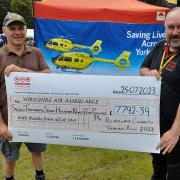 Malcolm Simpson, organiser of the Beadlam Charity Tractor Run, and Kevin Hutchinson from Yorkshire Air Ambulance