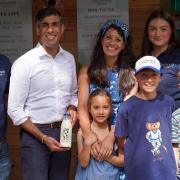 Rishi Sunak with the Dugdale family at the Milk Hut in Crathorne village